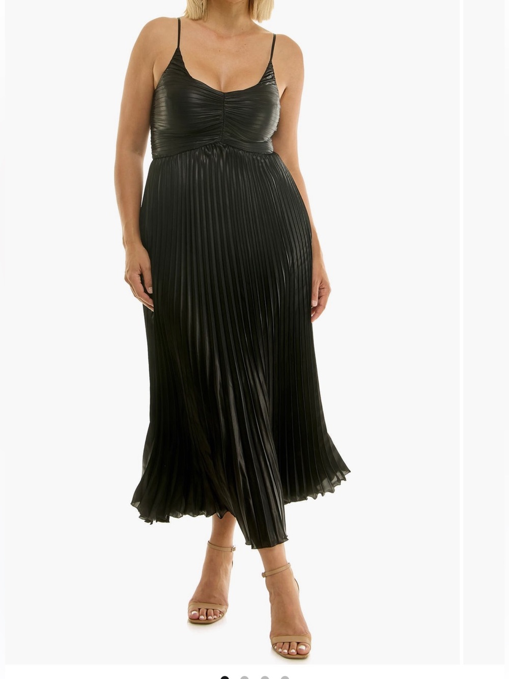 NICOLE MILLER Black Pleated Metallic MIDI Dress